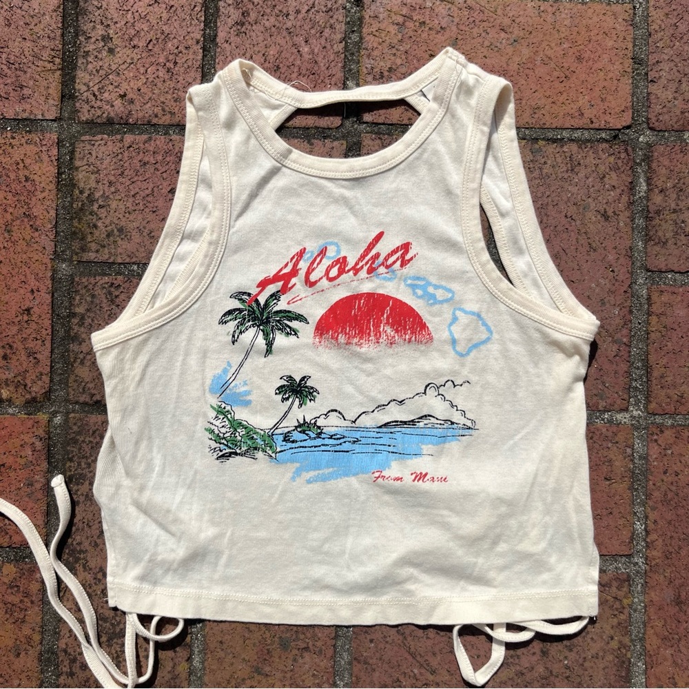 Urban Outfitters White and Red Crop Tank Top with Tie Front